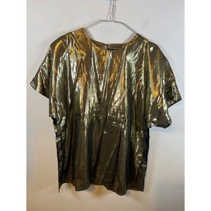 A.C. Sport Womens Blouse Metallic Strappy Side Gold Top Size L